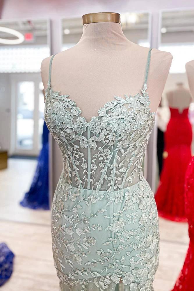 Peregrine | Hot Pink Lace Applique Long Mermaid Dress with Slit