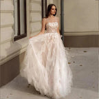 Elegant Spaghetti Straps Wedding Dress Sexy Lace Up Backless Robe Romantic Square Collar Tulle Bridal Gowns