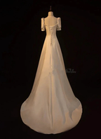 Elegant White Satin A-line Wedding Party Dress Long Prom Dress Evening Gown Y7546