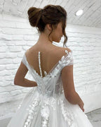 Gorgeous Women's Wedding Dresses A-Line 3D Lace Applique Bohemian Bridal Gowns Princess Formal Beach Party Sexy V-Neck 2023 Robe