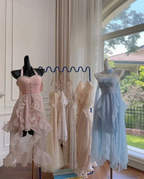 Simple Blue Spaghetti Straps Chiffon Homecoming Dress Party Dress Y8581