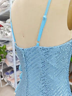 Beautiful Blue Straps Sequins Chiffon Ruffles Cocktail Dress Homecoming Dress Y8253