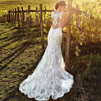 Customized Sexy V-Neck Mermaid Wedding Dress 2026 Lace Boho Sleeveless Bride Gown Buttons Pleats Illusion Back Vestido De Novia