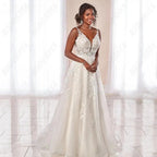 Boho Wedding Dresses Spaghetti Straps A-Line Applique Bride Gowns Sexy Backless Sleeveless Tulle robe