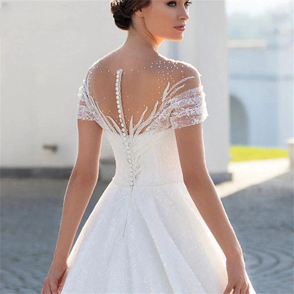 Charming Cap Sleeves Bridal Gowns 2024 Classic Lace A-Line Wedding Dress Backless O-Neck Vestidos De Novia Custome Made