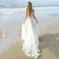 Tulle Beach Wedding Dress Charming Backless Appliques Bridal Gowns Deep V-Neck Spaghetti Straps vestido de noiva