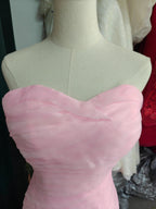 Romantic Blush Pink Strapless Mermaid Wedding Dress with Ruched Bodice & 3D Rose Tulle Skirt Ye-2033
