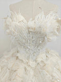 Ethereal Off-the-Shoulder Ball Gown Wedding Dress with 3D Floral Appliqués, Pearl Beading & Glitter Tulle Ye-2038