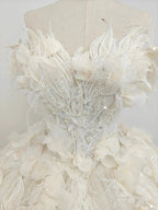 Ethereal Off-the-Shoulder Ball Gown Wedding Dress with 3D Floral Appliqués, Pearl Beading & Glitter Tulle Ye-2038