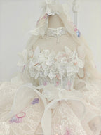 Blush Floral Strapless Ballgown Embroidered Skirt & Tulle Cape