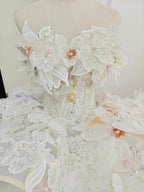 Ethereal Sweetheart Ball Gown Wedding Dress with 3D Floral Appliqués, Sequin Tulle & Corset Lace-Up Back Ye-2037