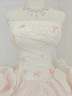 Romantic Blush Ball Gown Strapless 3D Rose Embellished Beaded Wedding Dress with Sparkling Train Ye-2019