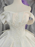 Ivory Lustre Off-Shoulder Ballgown Pearl-Embroidered Bodice & Cathedral Satin Train