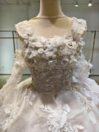 Ivory Petal Whisper Ballgown Organza Floral Bust & Bloom Train