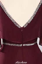 elegant A-line Chiffon V-Neck Spaghetti Straps Sleeveless Floor-Length Bridesmaid Dresses with Beading