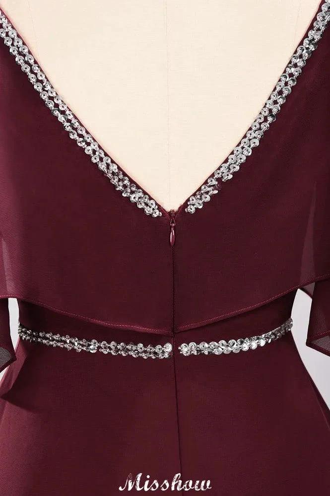 elegant A-line Chiffon V-Neck Spaghetti Straps Sleeveless Floor-Length Bridesmaid Dresses with Beading