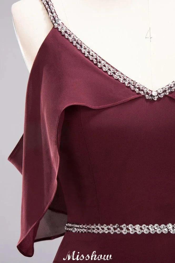 elegant A-line Chiffon V-Neck Spaghetti Straps Sleeveless Floor-Length Bridesmaid Dresses with Beading