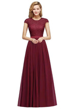Elegant Cap Sleeves A Line Evening Swing Dress Navy Blue Long Party Dress