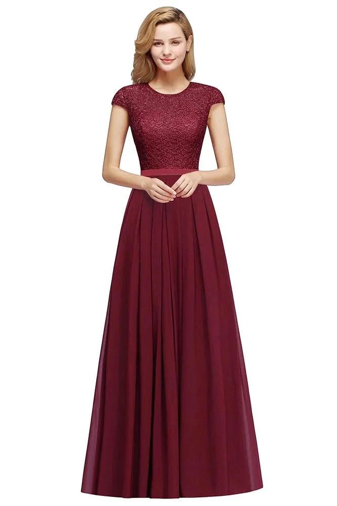 Elegant Cap Sleeves A Line Evening Swing Dress Navy Blue Long Party Dress