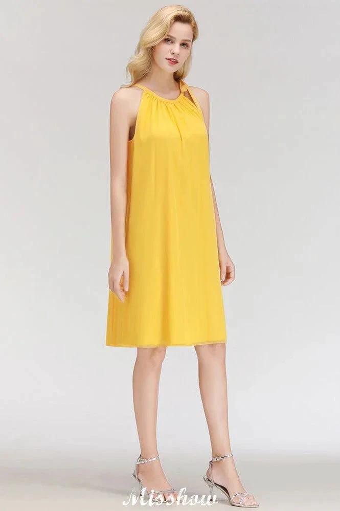 Elegant Halter Simple Sleeveless Evening Dresses Knee Length