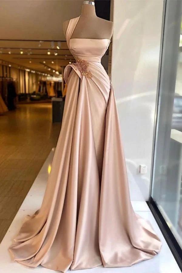 Elegant Long A-Line One Shoulder Appliques Lace Beading Prom Dress