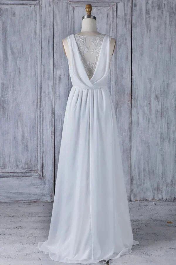 Elegant Long A-line Ruffle Lace Chiffon Wedding Dress