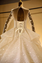 Elegant Long Sleeve Beading Lace-up Tulle Ball Gowns Sparkle Wedding Dress