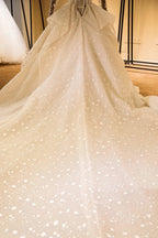 Elegant Long Sleeve Beading Lace-up Tulle Ball Gowns Sparkle Wedding Dress