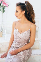 Elegant Long Spaghetti Straps Lace Mermaid Prom Dresses