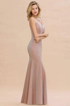 Elegant Mermaid Evening Party Dress Sleeveless V-neck Silk Slim Prom Gown