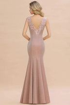 Elegant Mermaid Evening Party Dress Sleeveless V-neck Silk Slim Prom Gown