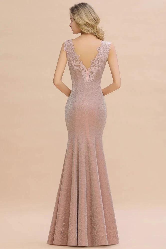 Elegant Mermaid Evening Party Dress Sleeveless V-neck Silk Slim Prom Gown