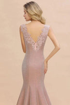 Elegant Mermaid Evening Party Dress Sleeveless V-neck Silk Slim Prom Gown