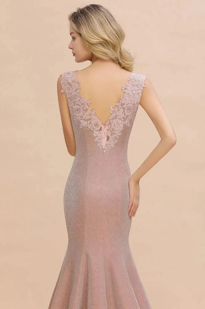 Elegant Mermaid Evening Party Dress Sleeveless V-neck Silk Slim Prom Gown