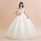 Elegant Off-the-Shoulder White Lace Appliques Bridal Gowns Wedding Dress