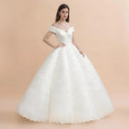 Elegant Off-the-Shoulder White Lace Appliques Bridal Gowns Wedding Dress