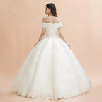 Elegant Off-the-Shoulder White Lace Appliques Bridal Gowns Wedding Dress