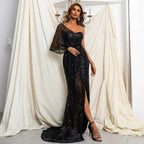 Elegant One Shoulder Sequins Split Mermaid Prom Dress