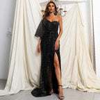 Elegant One Shoulder Sequins Split Mermaid Prom Dress