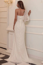 Elegant One Shoulder Sequins Split Mermaid Prom Dress