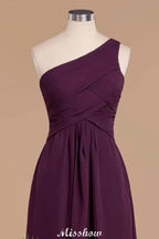 Elegant Ruffles One Shoulder Prom Dresses | A-Line Sleeveless Evening Dresses