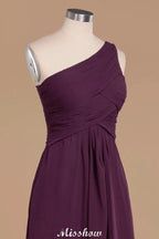 Elegant Ruffles One Shoulder Prom Dresses | A-Line Sleeveless Evening Dresses