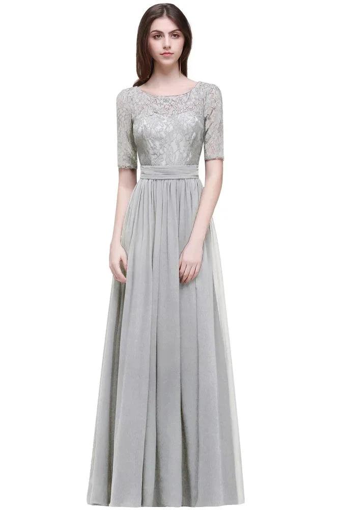 Elegant Scoop Chiffon A-line Prom Dress With Lace
