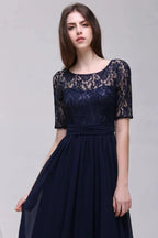 Elegant Scoop Chiffon A-line Prom Dress With Lace