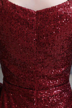 Elegant Sequined Burgundy V-Neck Mermaid Cocktail Party Dress Floor Length