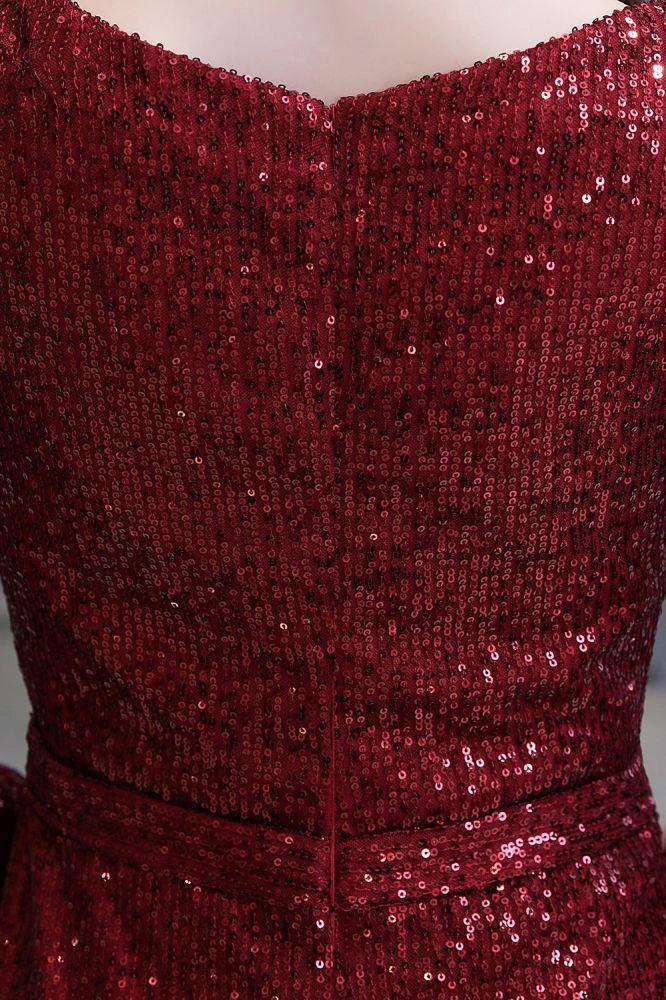 Elegant Sequined Burgundy V-Neck Mermaid Cocktail Party Dress Floor Length