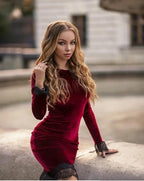 Elegant Short Velvet Mermaid Bateau Prom Dress with Sleeves