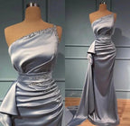 Elegant Silver Long Glitter One Shoulder Sleeveless Sequined Evening Dresses