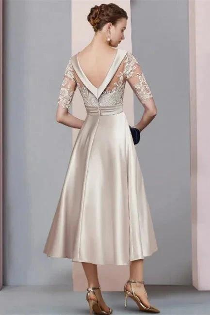 Elegant Simple Short Lace Wedding dresses with 3/4 sleeves