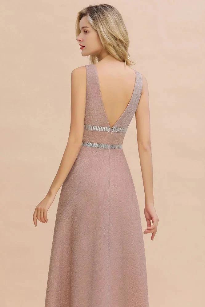Elegant Sleeveless Aline Evening Swing Dress Bright Silk V-Neck Party Dress